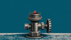 Een vintage gasbrander met de vlam laag gedraaid, als beeld voor het temperen van maagzuur