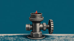 Een vintage gasbrander met de vlam laag gedraaid, als beeld voor het temperen van maagzuur