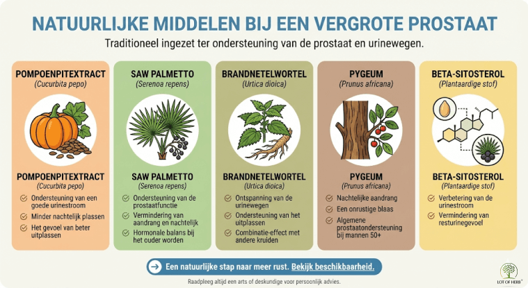 overzicht van natuurlijke middelen bij een vergrote prostaat