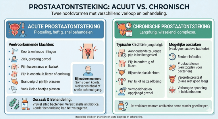 infographic over de soorten prostaatontsteking: accuut vs chronisch