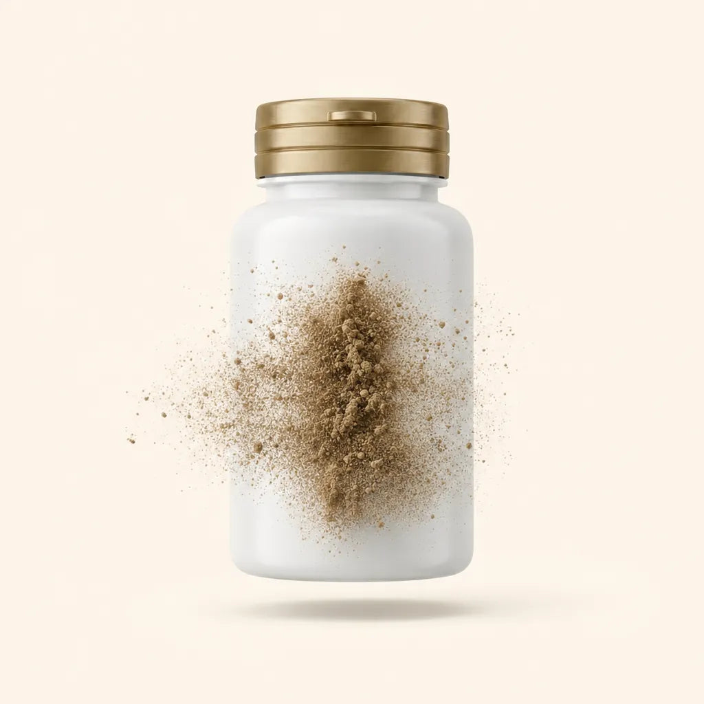 Inkoherb pot met kruidenpoeder dat de 21 kruiden verbeeldt
